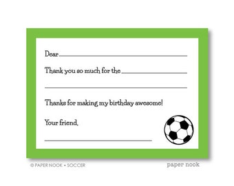 Soccer PRINTABLE Fill-in-the-Blank Thank You Note