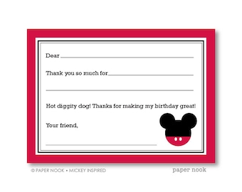 Mickey Inspired PRINTABLE Fill-in-the-Blank Thank You Note