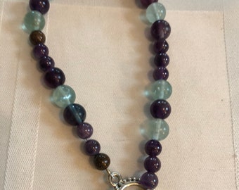 Amethyst and Fluorite Beaded Bracelet