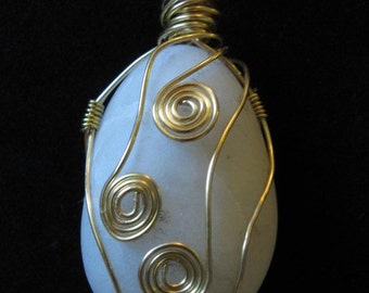 Milky Quartz Beach Stone Wire-Wrapped Pendant