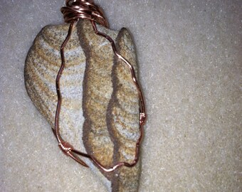 Brown and White Copper Wire-Wrapped Rhyolite Pendant