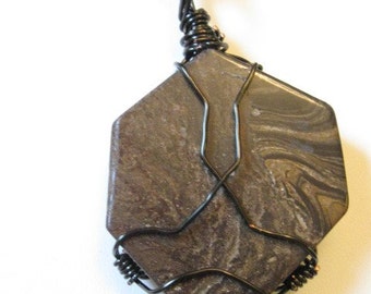 Brown and Black Stramatolite Wire-wrapped Pendant