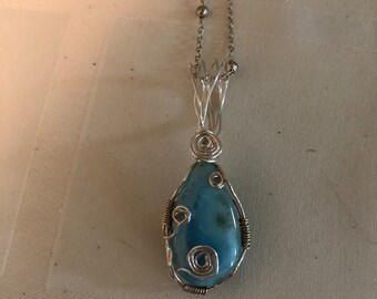 Wire Wrapped Larimar Pendant