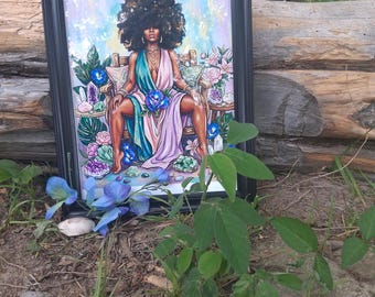 Arte mural de la Divina Feminidad / Obra de arte de la Diosa Afro / Impresión de 8.5 x 11 pulgadas
