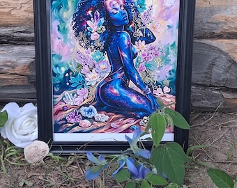 Sensual Crystal goddess| Divine Black Feminine Art| 8.5x11 unframed print