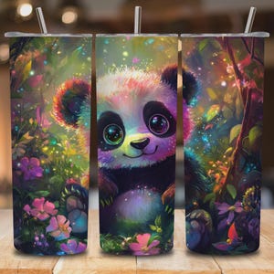Cute Panda Tumbler Wrap | 20oz Skinny Tumbler Sublimation Design | Fantasy Panda Cup Wrap | Floral Animal Tumbler Wrap | Digital Download
