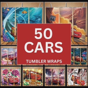 50 emballages de gobelet voitures PNG | Ensemble cache-cœur skinny Lightning McQueen | Téléchargement numérique | Designs de tasses à sublimation inspirés de Pixar