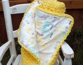 You are my sunshine blanket baby girl blanket baby boy blanket gender neutral blanket yellow crochet blanket yellow and grey baby blanket