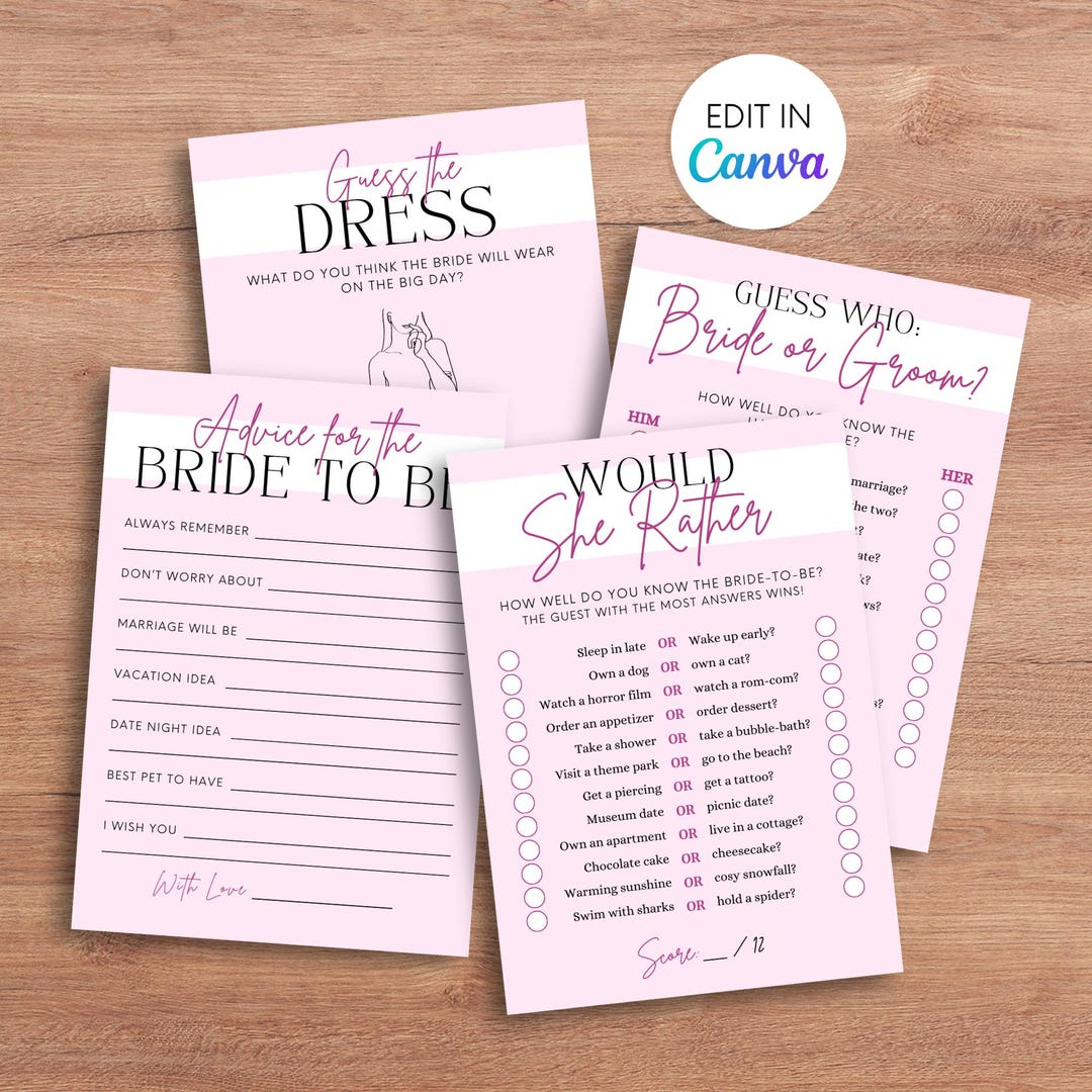 Printable Hen Do Game Bundle | Editable Would She Rather, Guess the ...