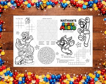 Super Mario Bros Birthday Activity Sheet | Games, Coloring Page (17x11 Digital Download)