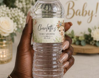 Personalized Giraffe Baby Shower Water Labels | Safari Jungle Leaves Vinyl Stickers