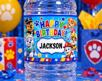 Paw Patrol Inspired Water Bottle Labels | Personalized Birthday Party Bottle Wrappers | Printable Digital Download