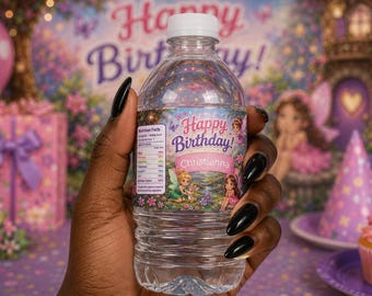 Little Fairies Water Bottle Labels | Personalized Fairy Birthday Bottle Wraps | Enchanted Garden Party Decorations