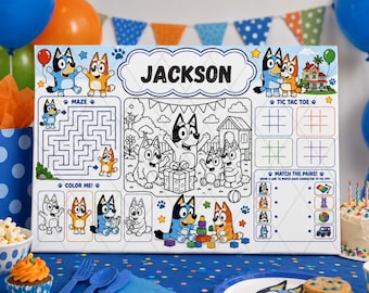 Blue Dog Birthday Activity Sheet | Games, Coloring Page (8.5 x 11) Digital Download)