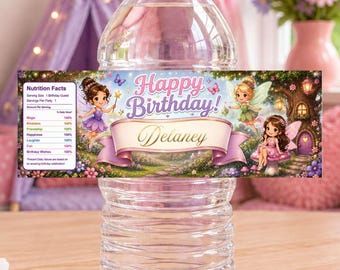 Fairy Birthday Water Bottle Labels | Personalized Waterproof Vinyl Stickers