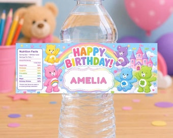 Personalized Colorful Bears Birthday Water Bottle Labels | Waterproof Viny l Stickers