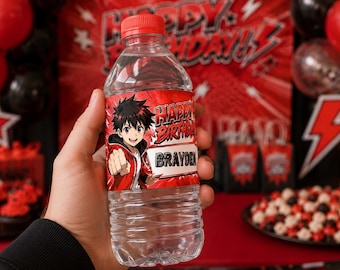 Anime Birthday Water Bottle Labels | Personalized Waterproof Viny l Stickers
