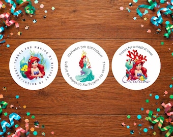 Little Mermaid Birthday Circle Labels | Ocean Party Favor Stickers (Digital Download)