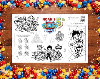 Paw Patrol Activity Sheet | Editable Kids Birthday Coloring Page (Digital Download)