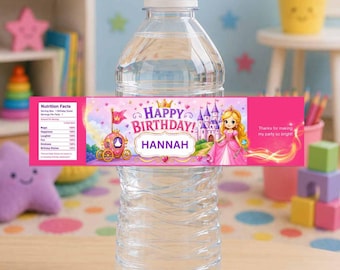 Personalized Little Princess Water Bottle Labels | Waterproof Viny l Birthday Party Stickers