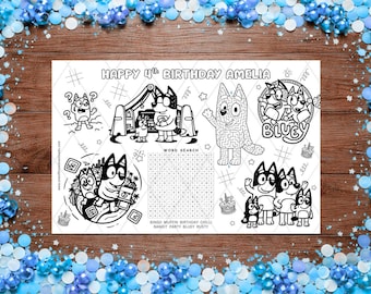 Blue Dog Birthday Activity Sheet | Games, Coloring Page (17x11 Digital Download)