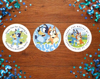 Bluey Birthday Party Circle Labels | Editable Favor Stickers (Digital Download)