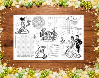 Princess and Frog Activity Sheet | Editable Kids Birthday Coloring Page (Digital Download)