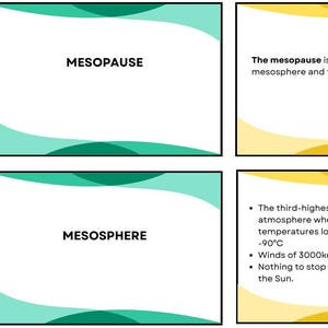 Pode incluir: Um diagrama da atmosfera terrestre que mostra a mesosfera, o terceiro nível mais alto, onde as temperaturas caem para -90 °C. A mesosfera é caracterizada por ventos fortes de até 3.000 km/h e nenhuma proteção contra a radiação solar.