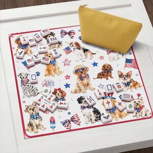 Patriotic Dogs Mahjong Mat, Fourth of July Puppy Game Mat, USA Holiday Lover Gift image 7