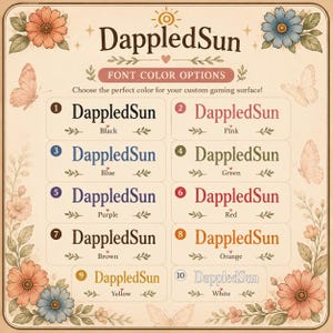 May include: A decorative graphic with the text "DappledSun" in various colors, including black, pink, blue, green, purple, red, brown, orange, yellow, and white. The image includes floral and butterfly illustrations.