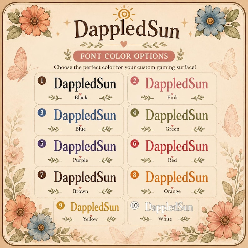 May include: A decorative graphic with the text "DappledSun" in various colors, including black, pink, blue, green, purple, red, brown, orange, yellow, and white. The image includes floral and butterfly illustrations.