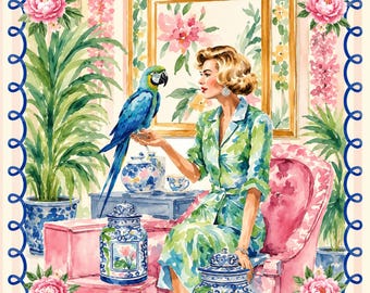 Tapis de mahjong Palm Beach chinoiseries, housse de table de jeu de perroquet tropical