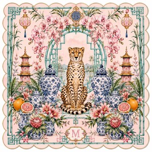 Rosa Chinoiserie Cheetah Mahjongmatta, Ginger Burk Spelbordsdekoration bild 5