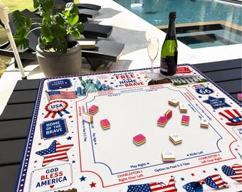 Patriotic American Mahjong Mat, USA Game Table Cover, Land of the Free Home of the Brave