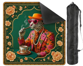 Leopard Mahjong Mat, Pink Floral Cheetah Game Table, Maximalist Palm Beach Decor
