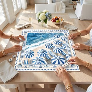 Mahjongmat Coastal Beach, gepersonaliseerd tafeldecor aan zee afbeelding 2