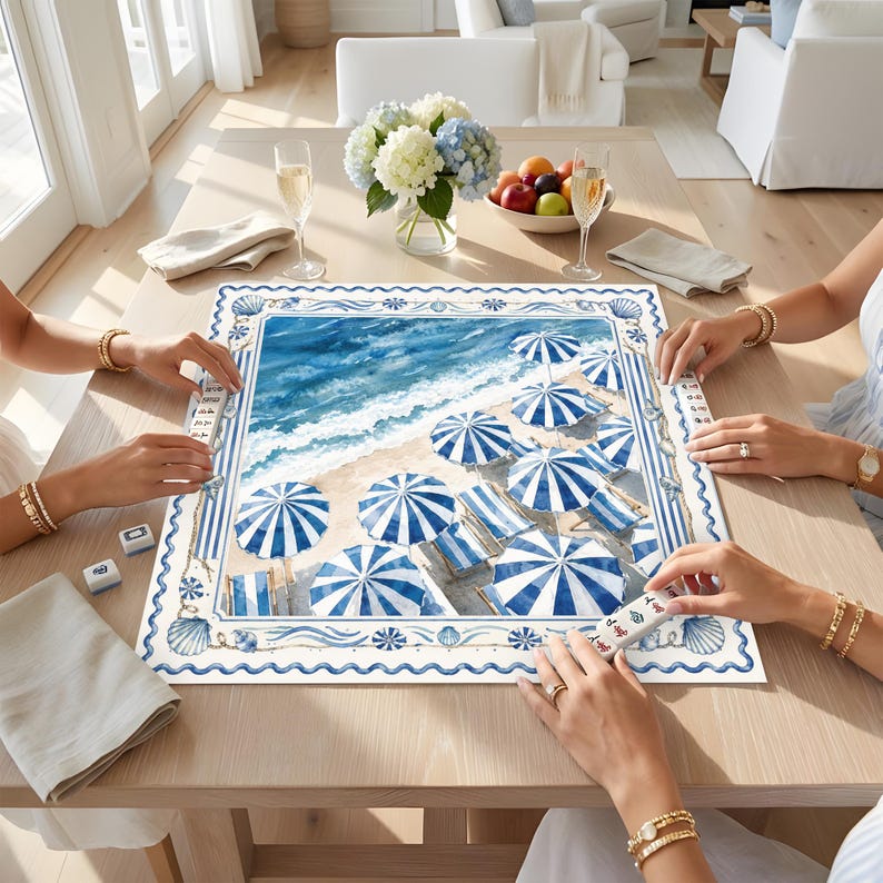 Mahjongmat Coastal Beach, gepersonaliseerd tafeldecor aan zee afbeelding 2