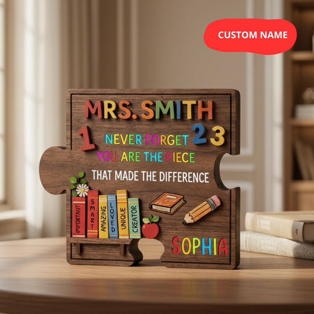 Custom Teacher Thank You Wood Plaque, Personalized Puzzle Piece Gift ...