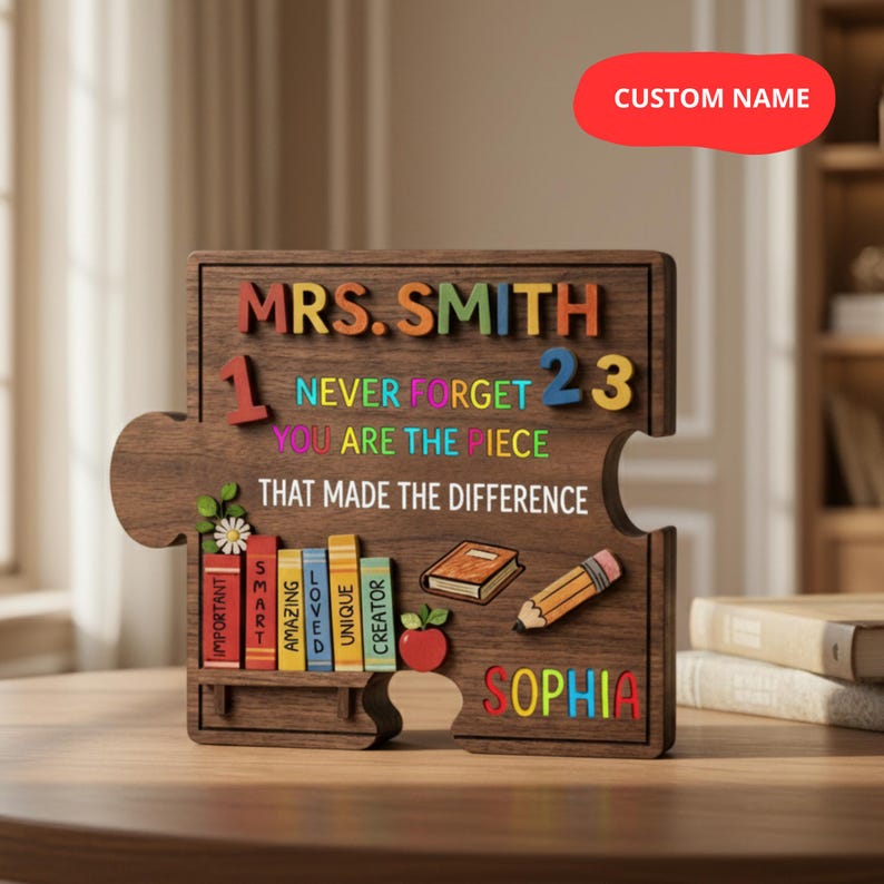 Custom Teacher Thank You Wood Plaque, Personalized Puzzle Piece Gift ...