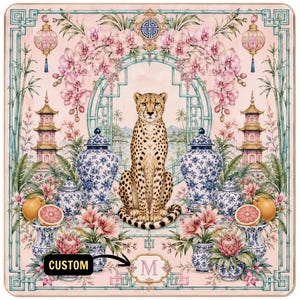 Rosa Chinoiserie Cheetah Mahjongmatta, Ginger Burk Spelbordsdekoration bild 3