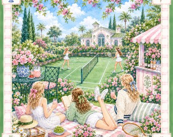 Grandmillennial Tennis Mahjong Mat, Preppy Country Club Game Cover