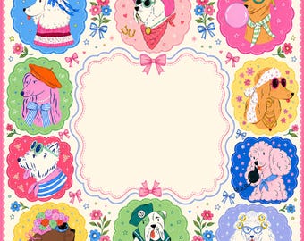Tapis de mahjong Dog Lover, housse de table de jeu illustration chiot preppy