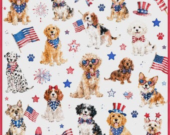 Patriotic Dogs Mahjong Mat, Fourth of July Puppy Game Mat, USA Holiday Lover Gift