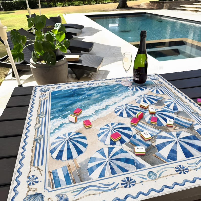 Mahjongmat Coastal Beach, gepersonaliseerd tafeldecor aan zee afbeelding 1