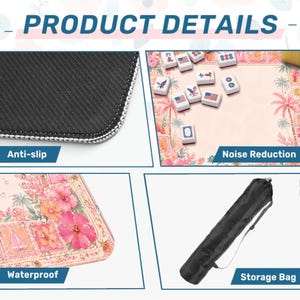 Pink Coastal Mahjong Mat, Tropical Hibiscus Beach House Game Table Cover image 10