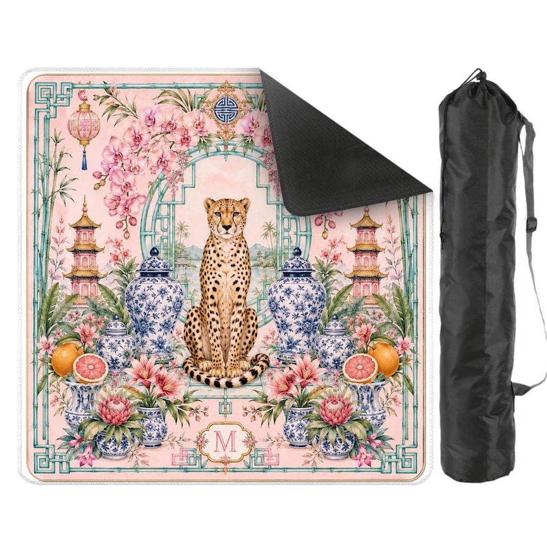 Rosa Chinoiserie Cheetah Mahjongmatta, Ginger Burk Spelbordsdekoration bild 13