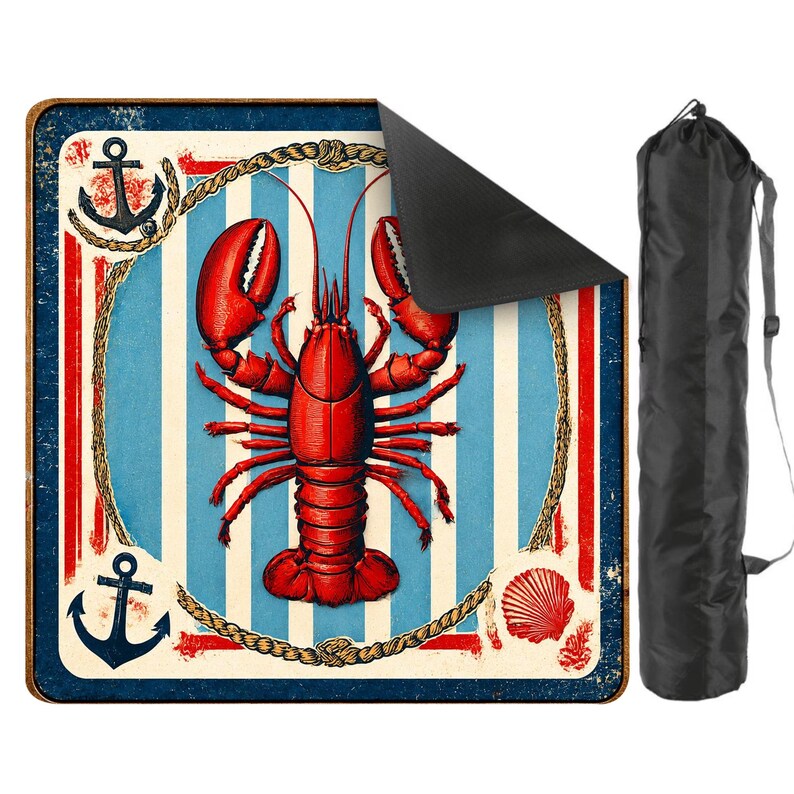 Vintage Lobster Mahjong Mat, Nautical Coastal Game Table Cover image 6
