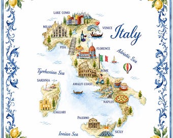 Italy Map Mahjong Mat, Italian Travel Mahjong Mat, Amalfi Coast Mahjong Gift, La Dolce Vita Game Table Cover, Europe Vacation Mahjong Mat