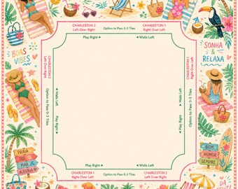 Tropical Beach Mahjong Mat, Charleston Game Table Cover, Pink Palm Decor