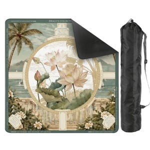 Lotus Coastal Mahjong Mat, Palm Beach Game Table Runner, Grandmillennial Floral Design image 3